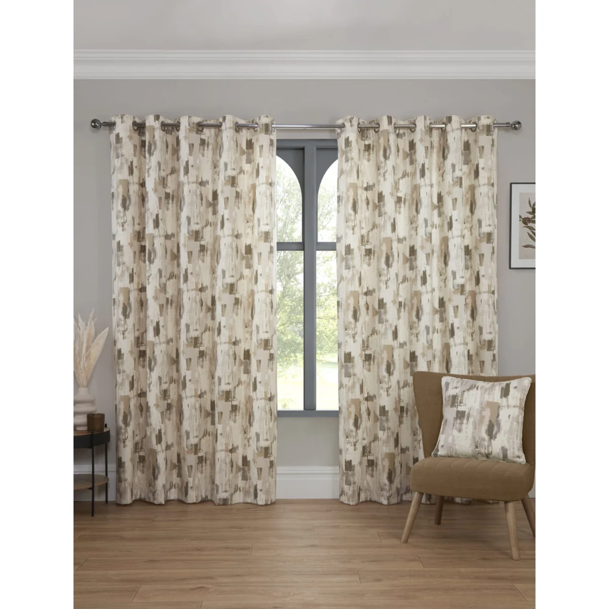 Sundour Bamford Fully Lined Abstract Eyelet Curtains - Polycotton Putty, 117cm x 183cm (Pair) - Fennel / 168.0cm / 229.0cm – image 2