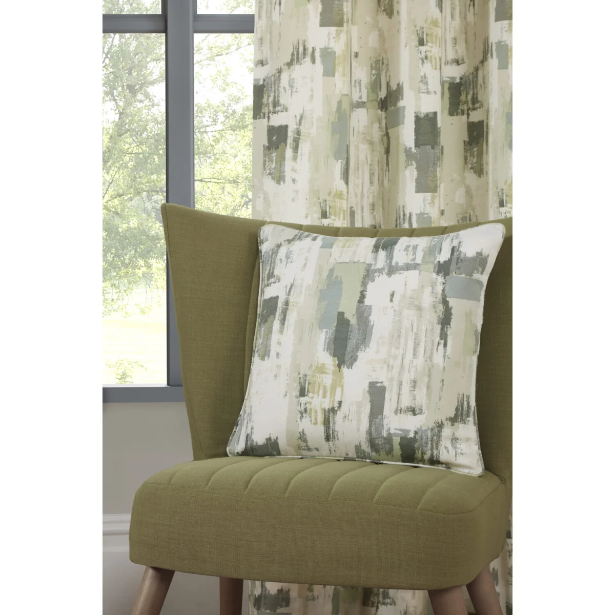 Sundour Bamford Fully Lined Abstract Eyelet Curtains - Polycotton Putty, 117cm x 183cm (Pair) - Fennel / 168.0cm / 229.0cm – image 11