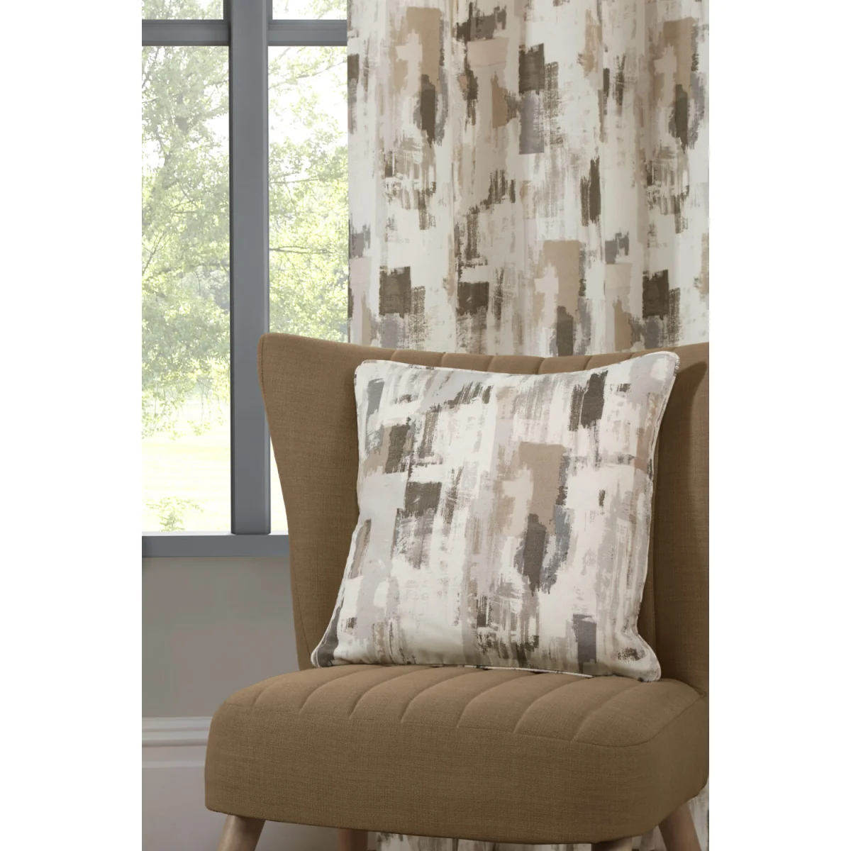 Sundour Bamford Fully Lined Abstract Eyelet Curtains - Polycotton Putty, 117cm x 183cm (Pair) - Fennel / 168.0cm / 229.0cm – image 6