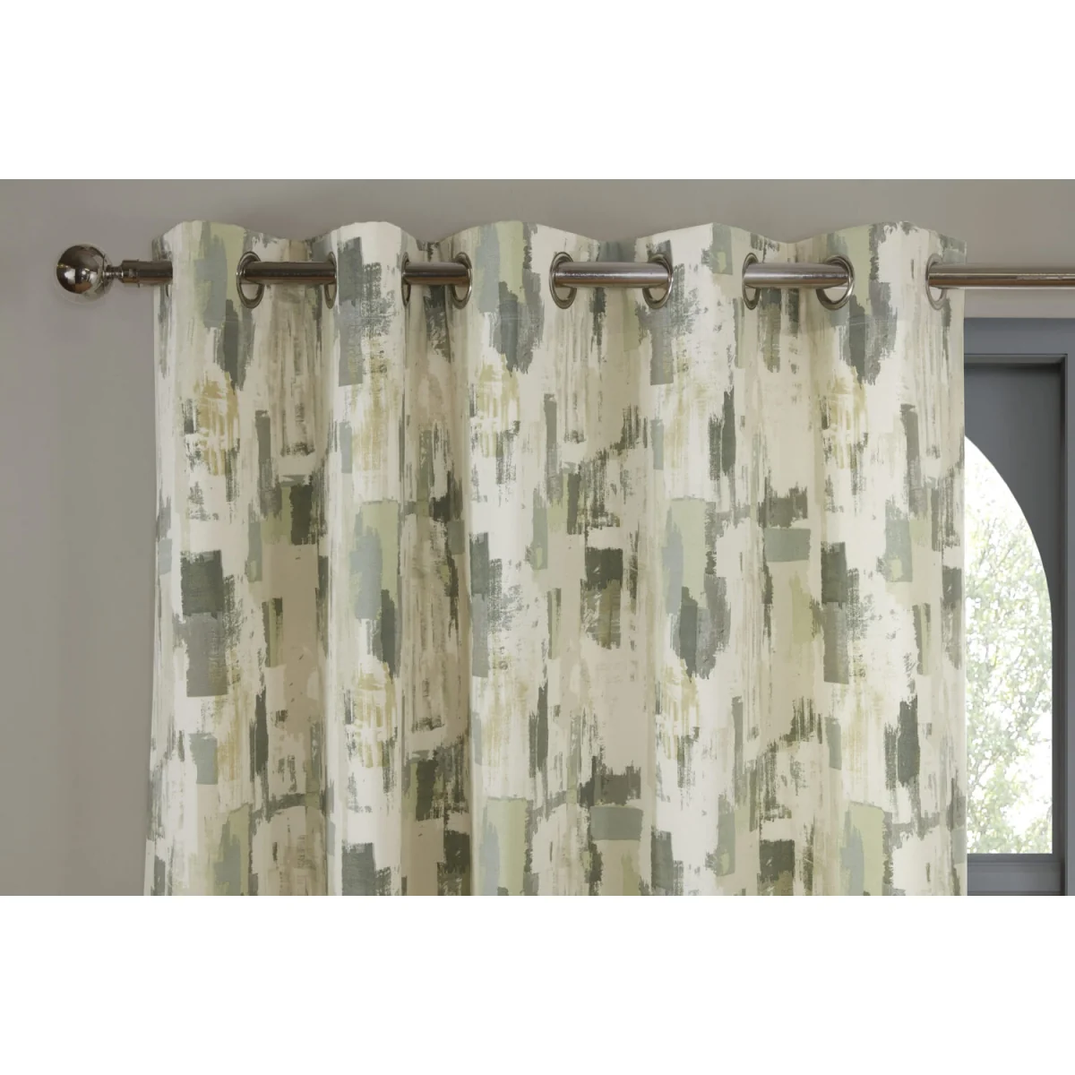 Sundour Bamford Fully Lined Abstract Eyelet Curtains - Polycotton Putty, 117cm x 183cm (Pair) - Fennel / 168.0cm / 229.0cm – image 9