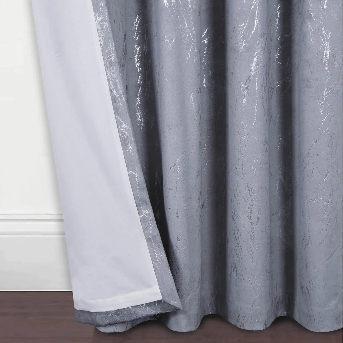 Marble Effect Velvet Eyelet Curtains - Thermal Blackout - 2 Panels - Grey – image 2
