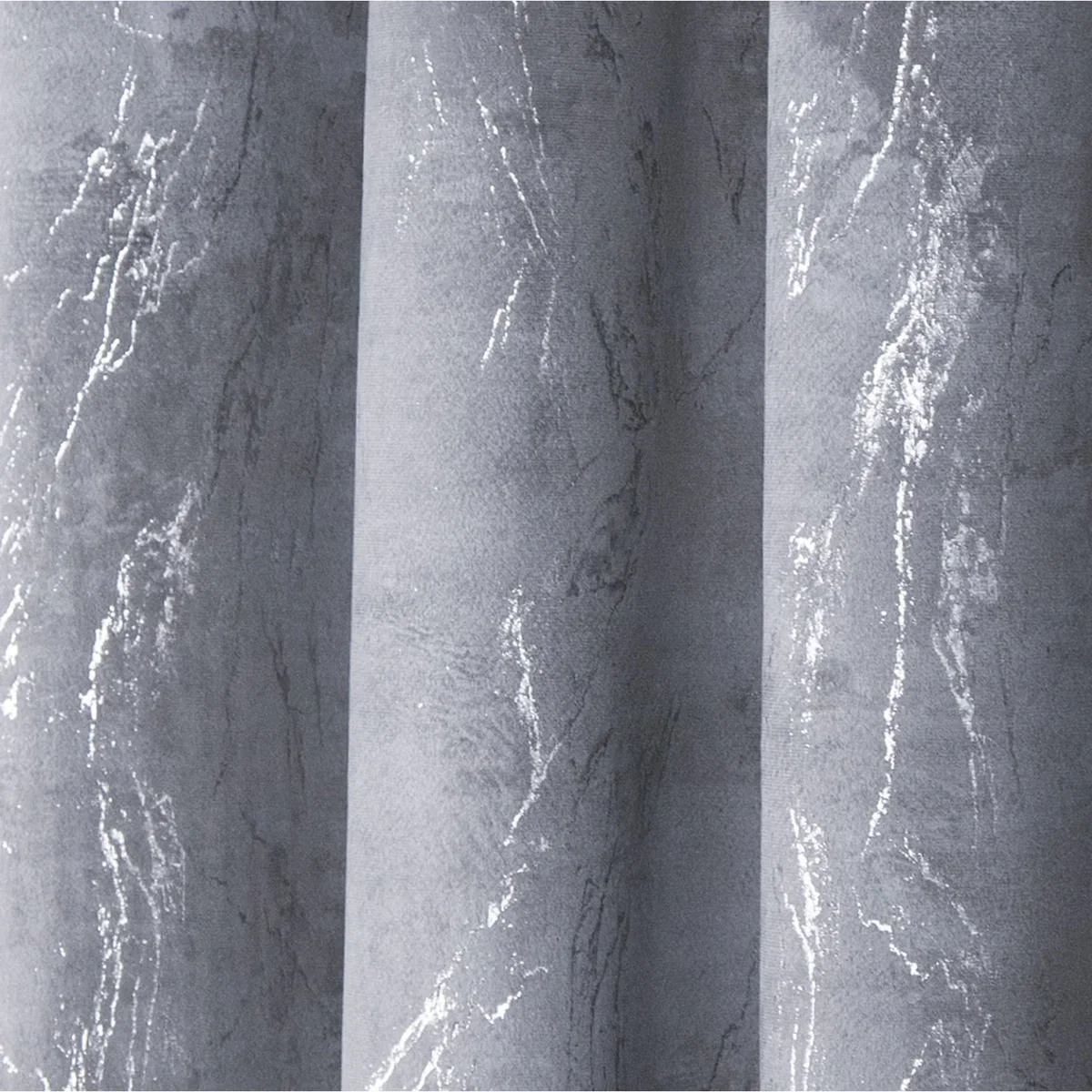 Marble Effect Velvet Eyelet Curtains - Thermal Blackout - 2 Panels - Grey – image 3