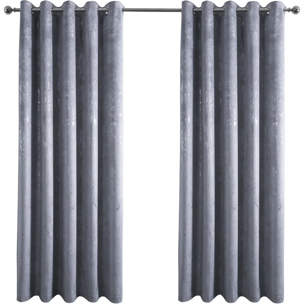 Marble Effect Velvet Eyelet Curtains - Thermal Blackout - 2 Panels - Grey – image 6