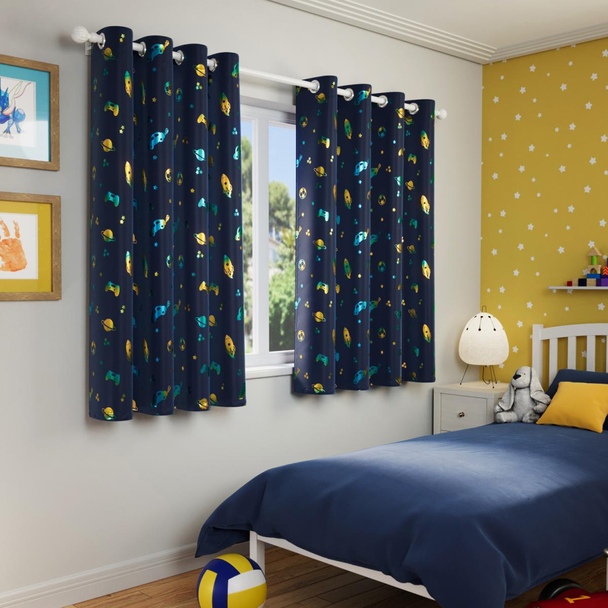 Pair of Infinity Room Darkening Thermal Eyelet Curtains - Blue / 1.8kg / 183cm
