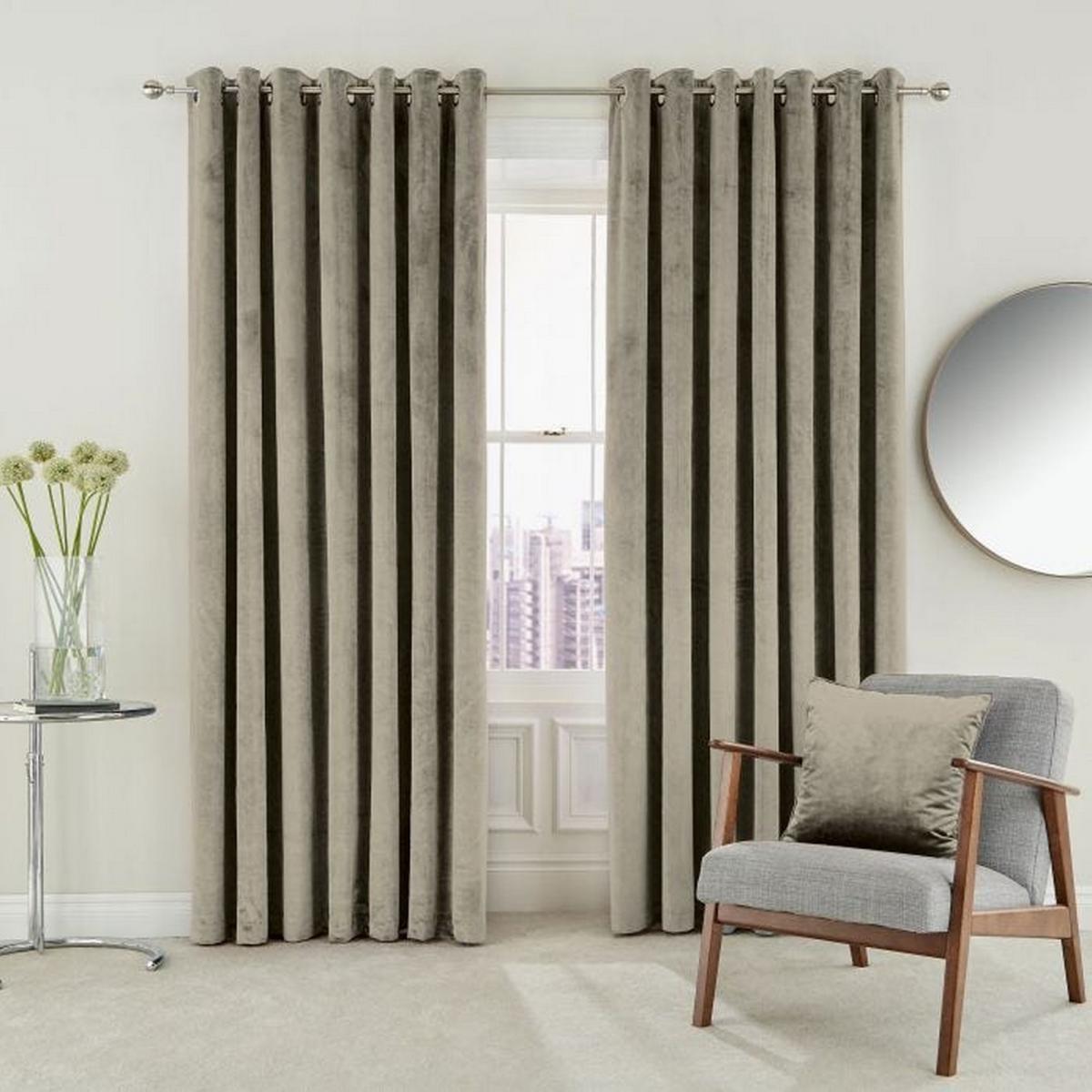 Escala Lined Eyelet Curtains in Linen Grey by Helena Springfield 229x229cm – image 1