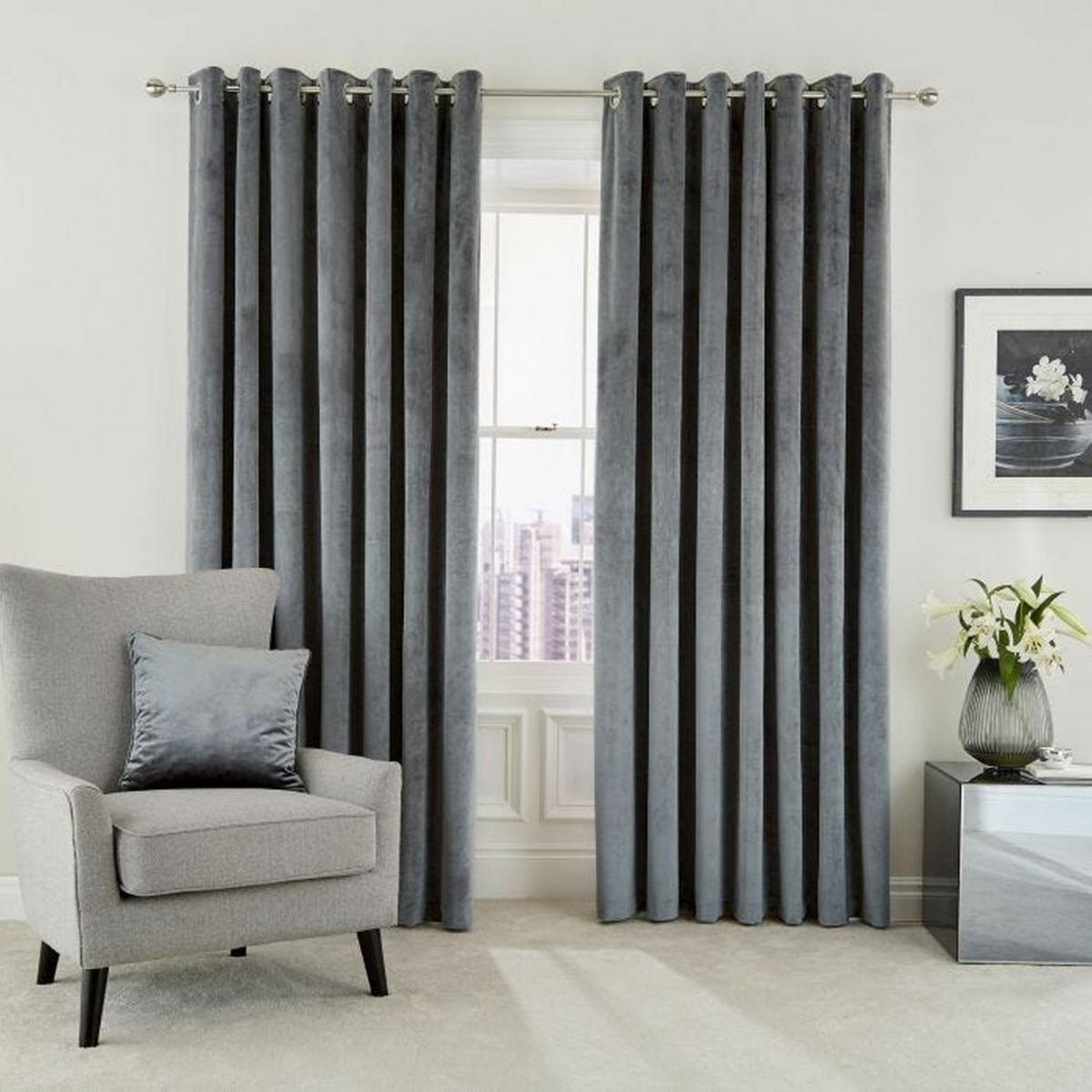 Escala Lined Eyelet Curtains in Steel Grey by Helena Springfield 229x229cm – image 1