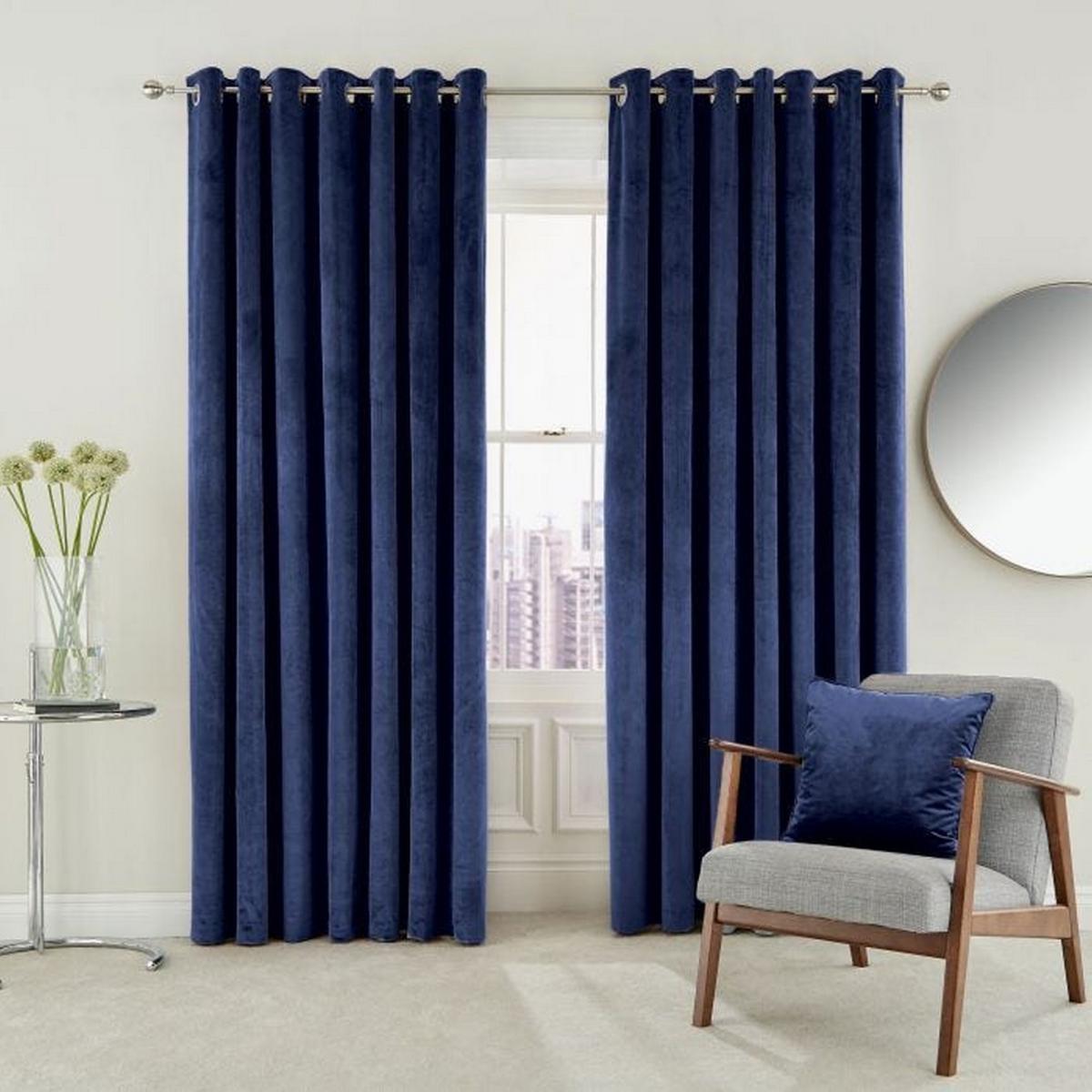 Escala Lined Eyelet Curtains in Electric Blue by Helena Springfield 168cmx183cm – image 1