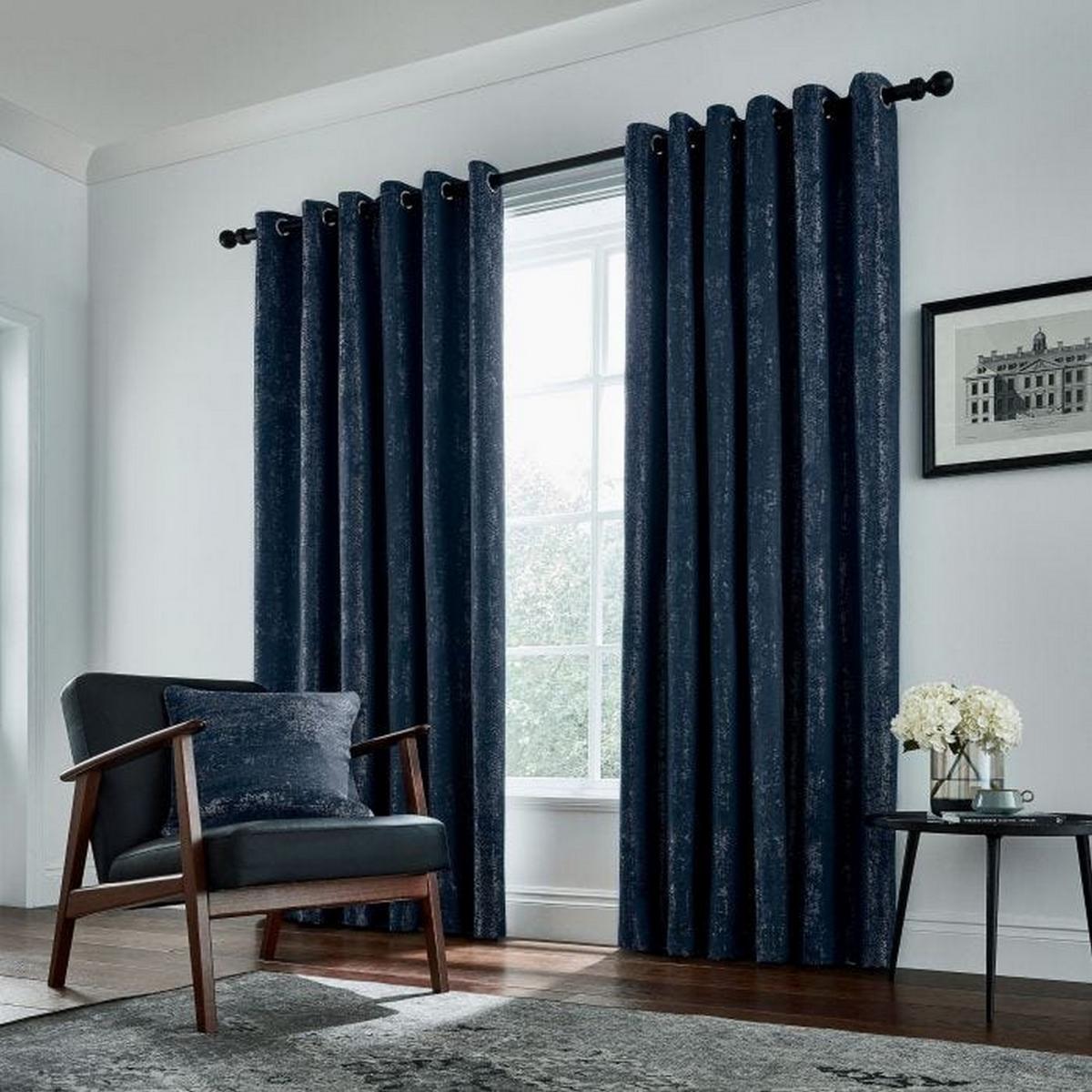 Roma Lined Eyelet Curtains in Navy Blue by Helena Springfield 168cmx183cm – image 1