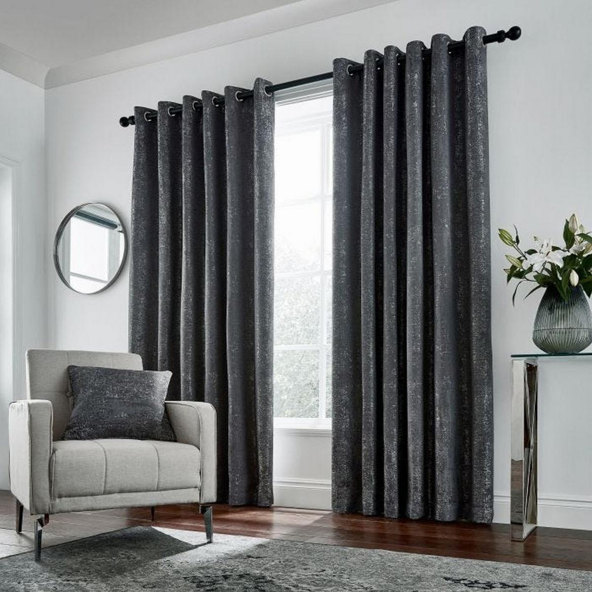 Roma Lined Eyelet Curtains in Gun Metal Grey by Helena Springfield 183cmx229cm – image 1