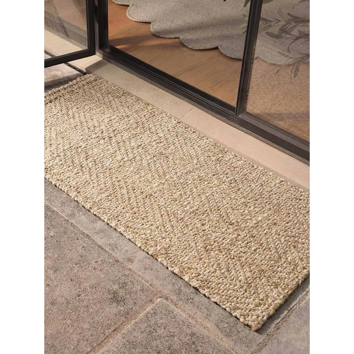 Natural & White Braided Jute Chevron Doormat - Double – image 2