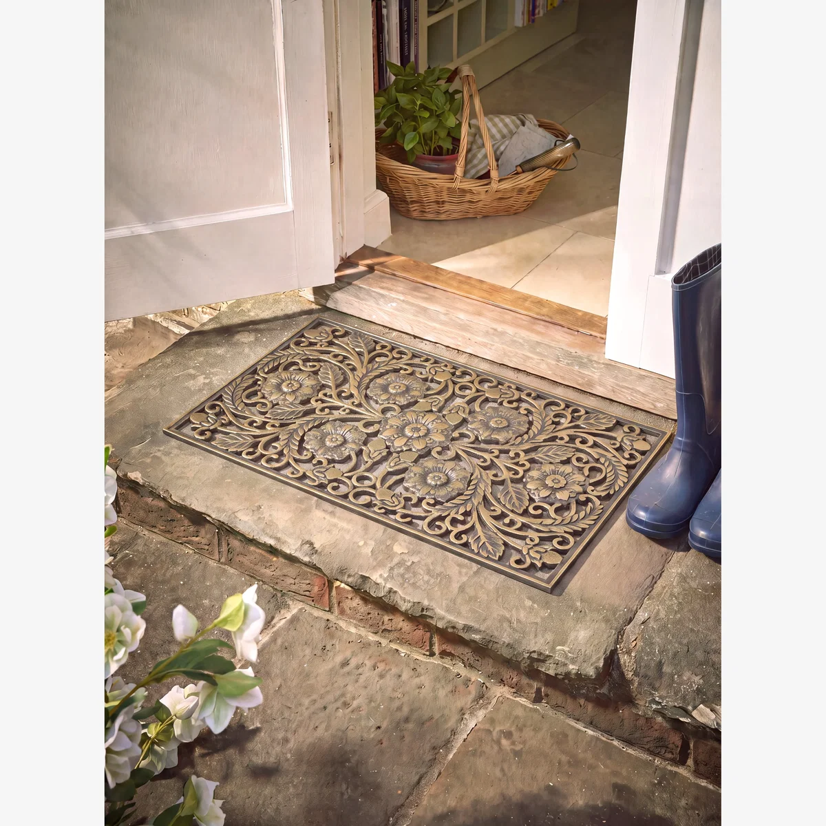 Floral Golden Rubber Doormat