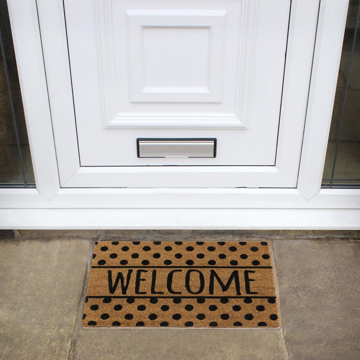 JVL Eco Latex Welcome Spotted Coir Doormat Natural – image 1