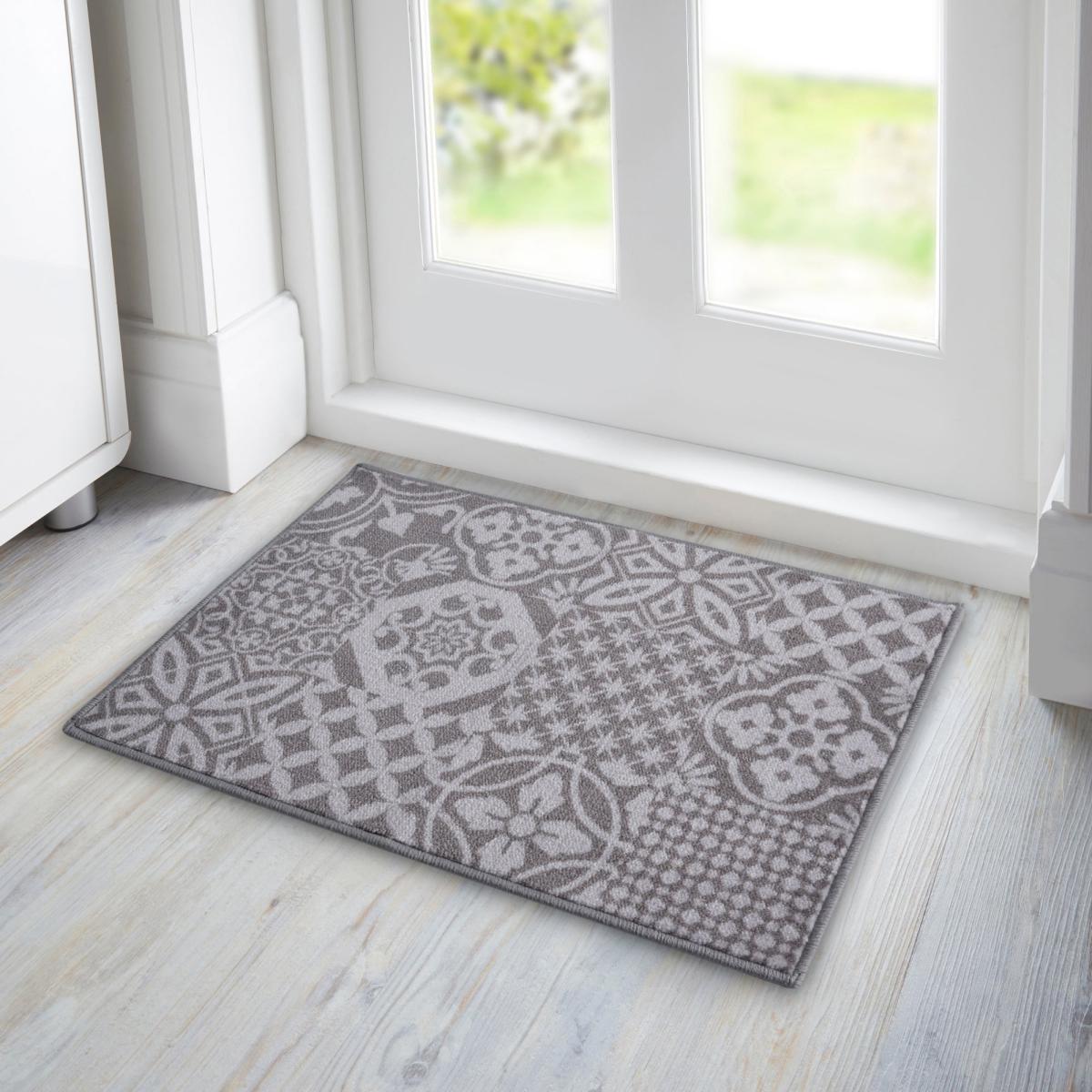 Washable Geometric Tile Printed Mat MultiColoured – image 1
