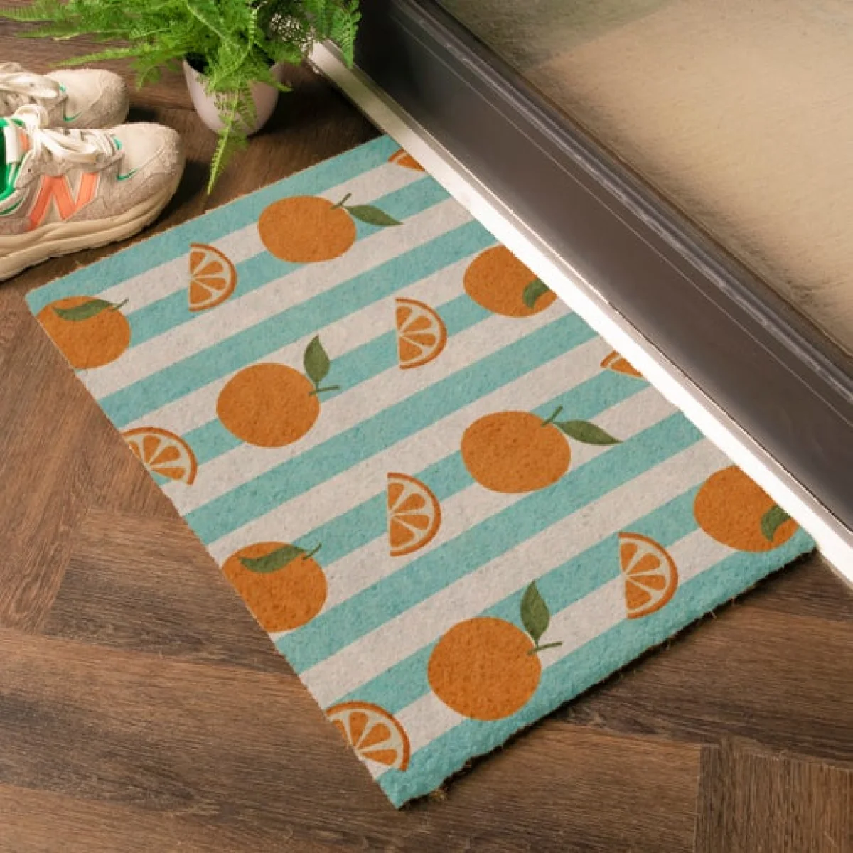 Artsy Mats Blue Stripe Oranges Coir Doormat – image 3