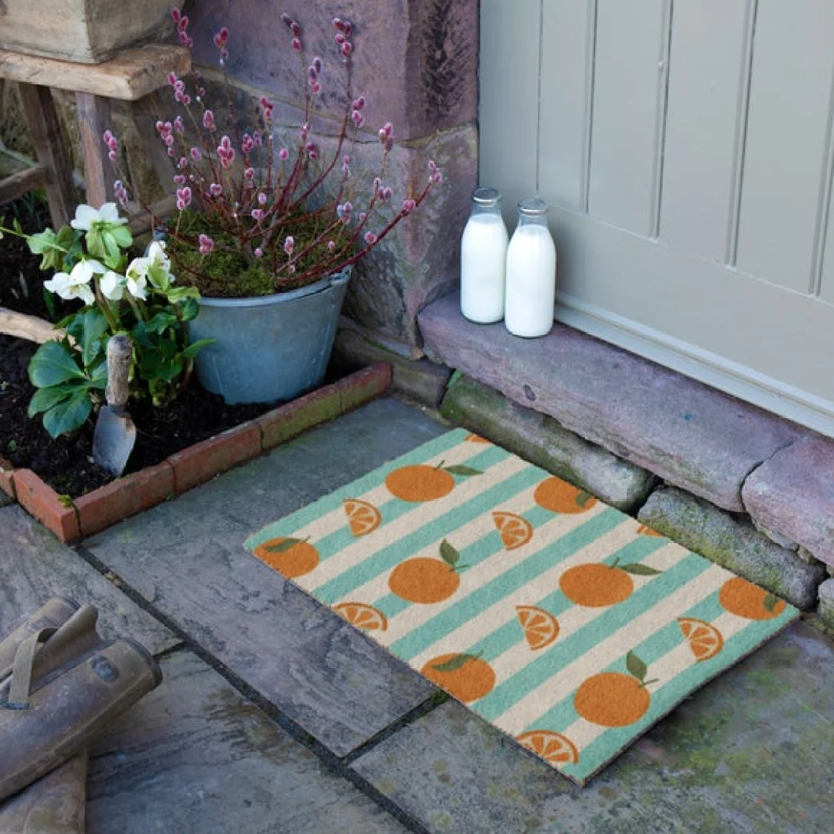 Artsy Mats Blue Stripe Oranges Coir Doormat – image 4