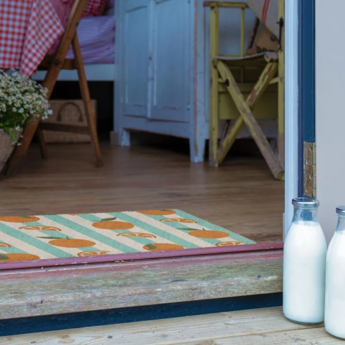 Artsy Mats Blue Stripe Oranges Coir Doormat – image 5