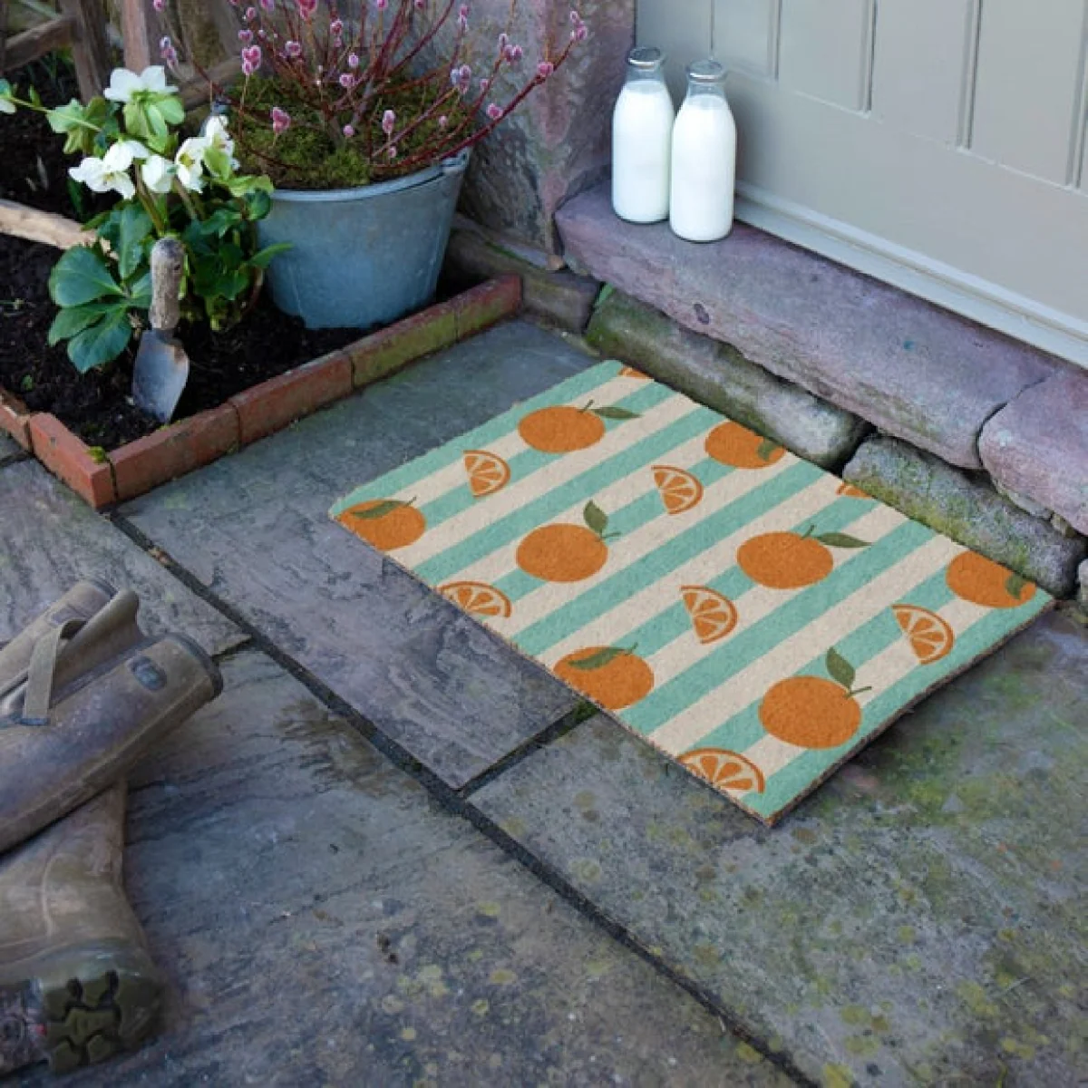 Artsy Mats Blue Stripe Oranges Coir Doormat – image 7