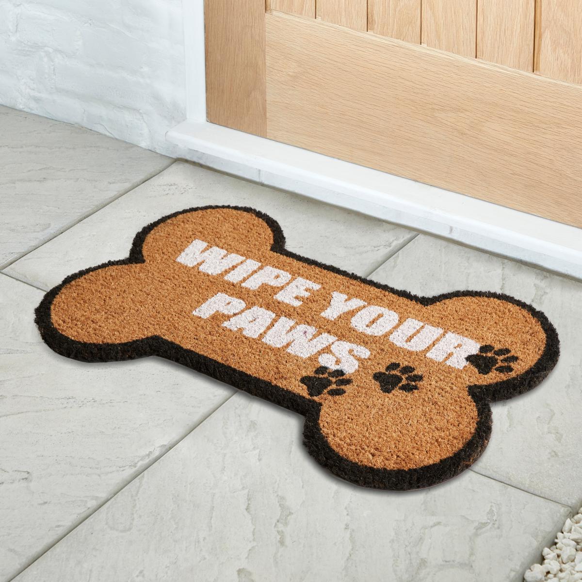 Wipe Paws Shaped Coir Doormat Brown/White – image 1