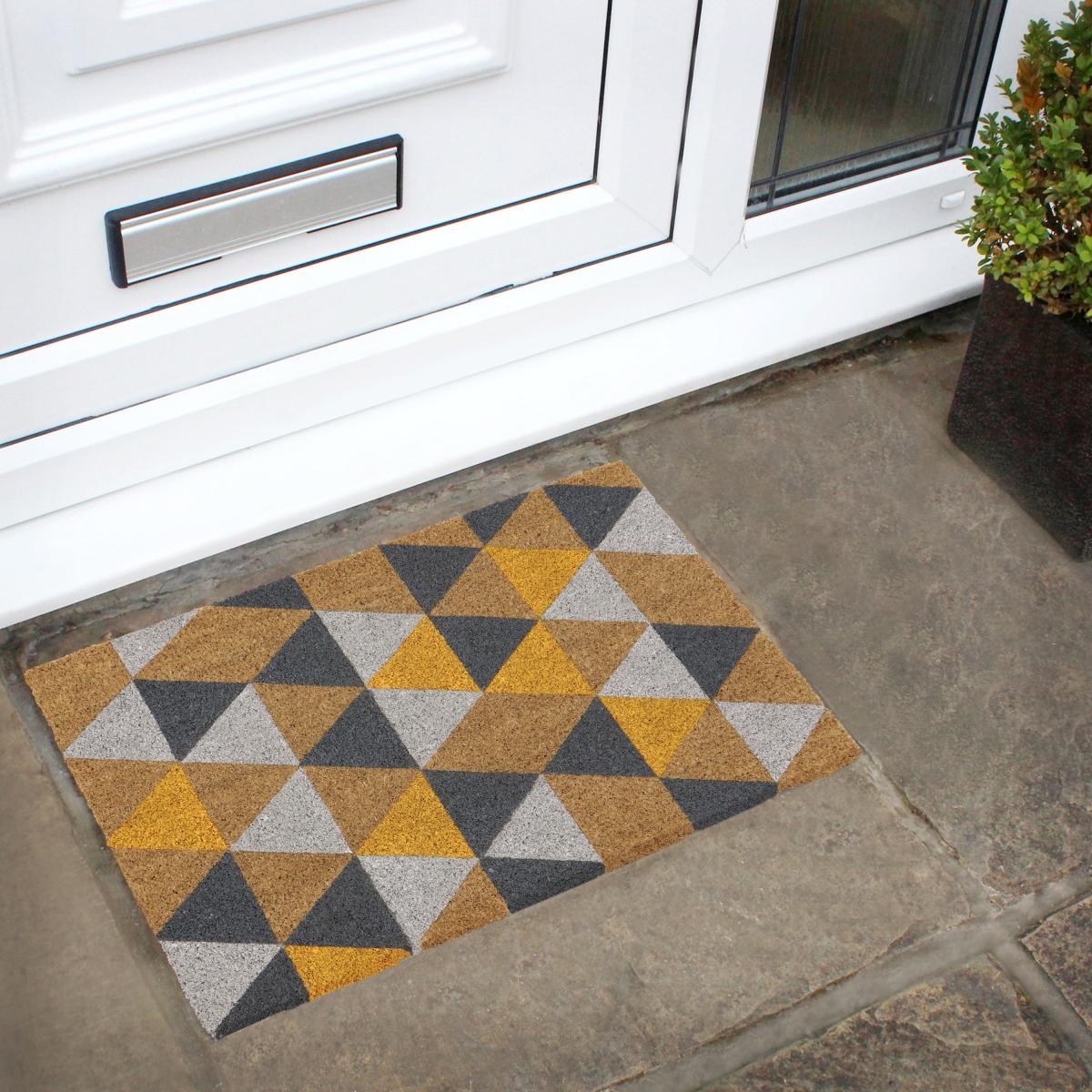 JVL Eco Latex Geometric Coir Doormat Grey – image 1