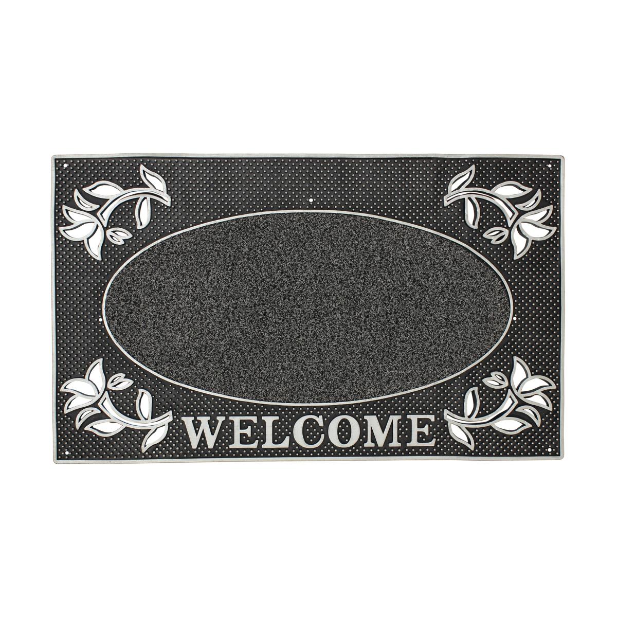 JVL Rectangle Welcome PVC Pin Doormat Silver – image 2