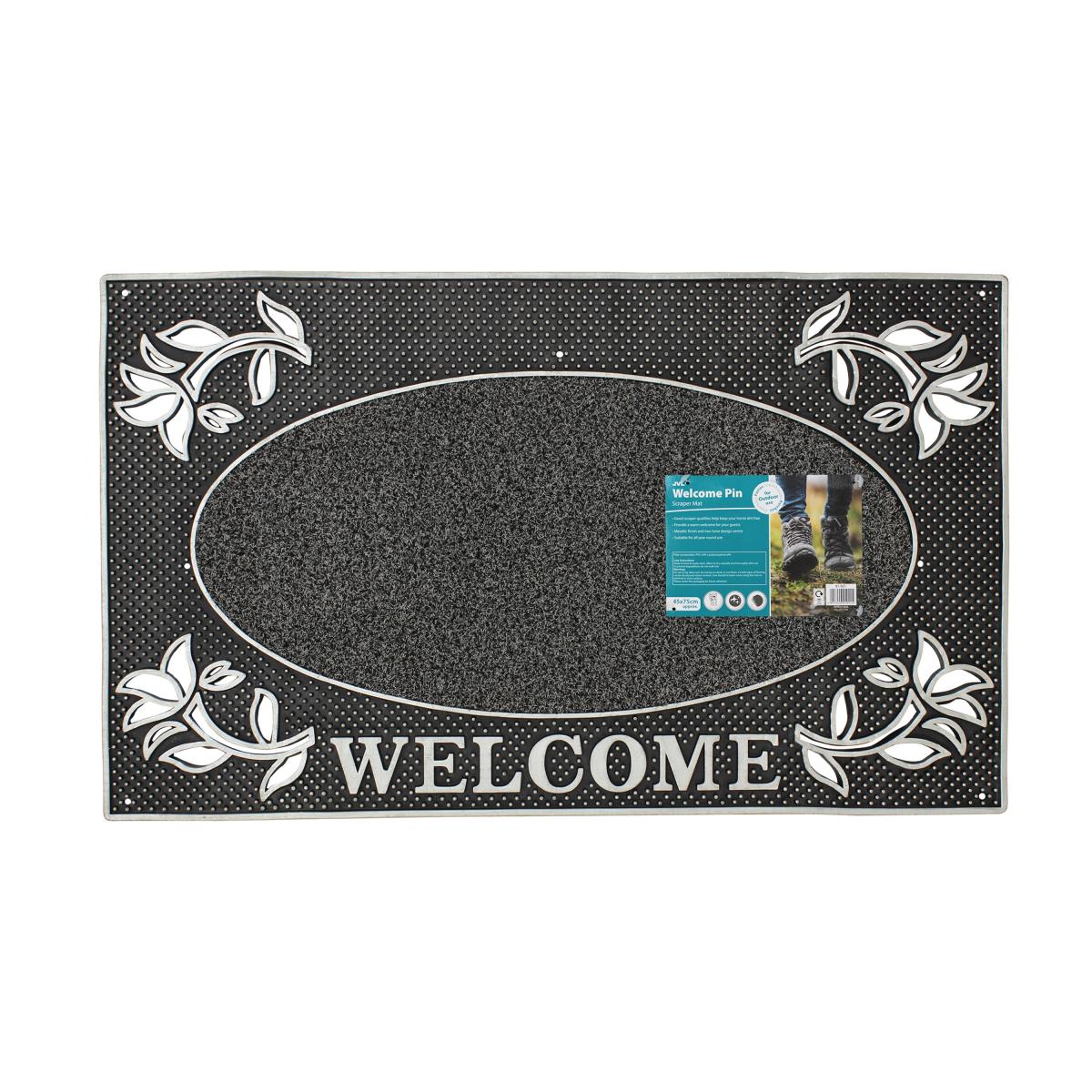 JVL Rectangle Welcome PVC Pin Doormat Silver – image 5