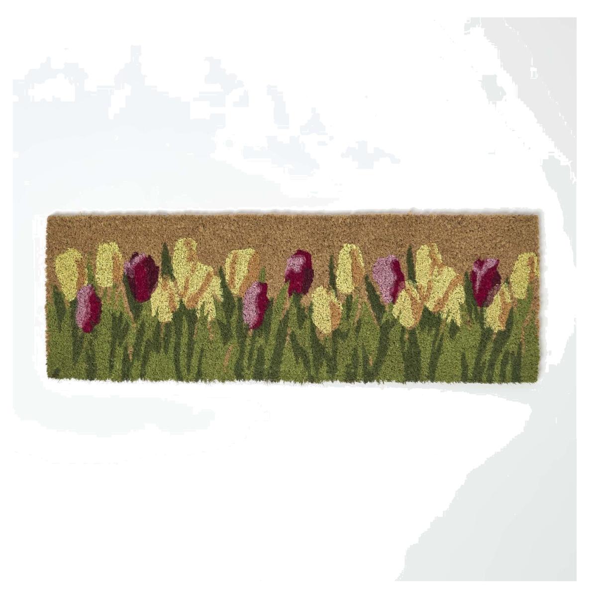 Coir Doormat with Tulips, 25 x 75 cm - Multi-Colour