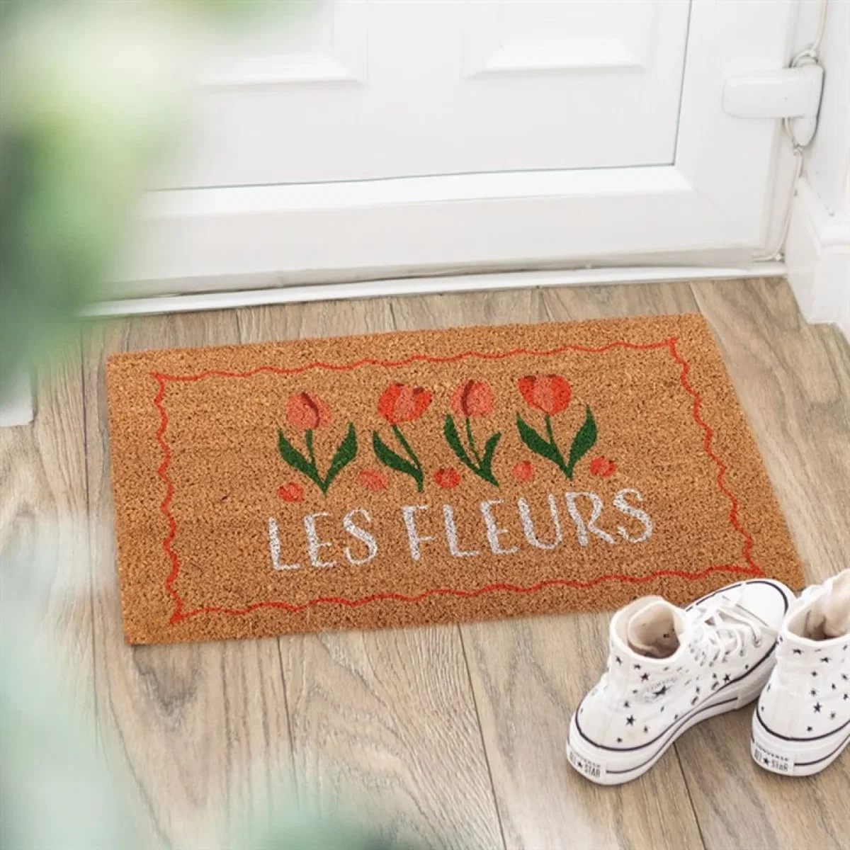 Natural Les Fleurs Tulip Doormat Welcome Garden Floral Decor - Brown – image 2