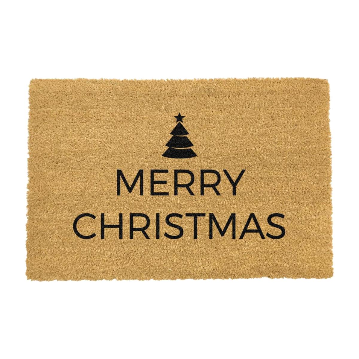 Traditional Merry Christmas Greeting Doormat - Black