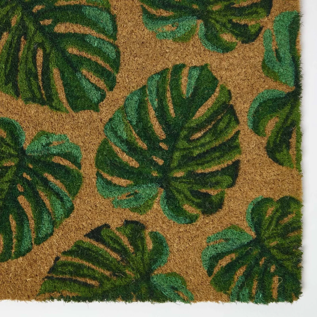 Coir Doormat Green Tropical Leaves, 40 x 60 cm - Natural, Green – image 2