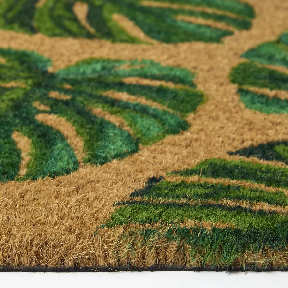 Coir Doormat Green Tropical Leaves, 40 x 60 cm - Natural, Green – image 3