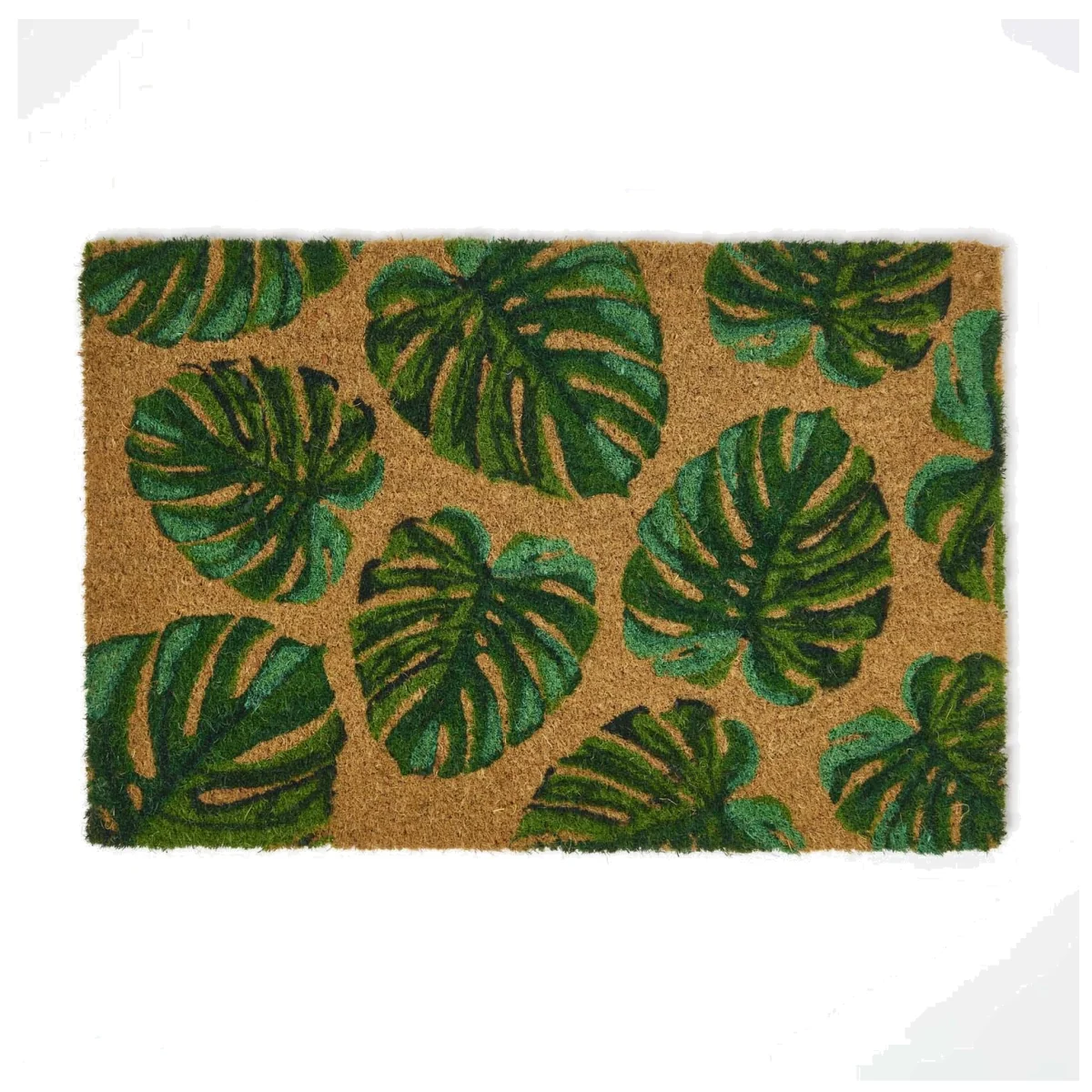 Coir Doormat Green Tropical Leaves, 40 x 60 cm - Natural, Green – image 1