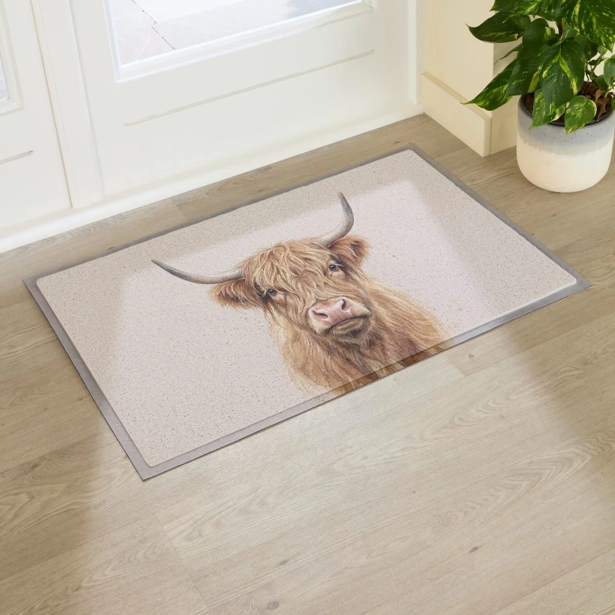 Neutral Watercolour Highland Cow Doormat (90 x 60cm) - Multi / 90 x 60cm