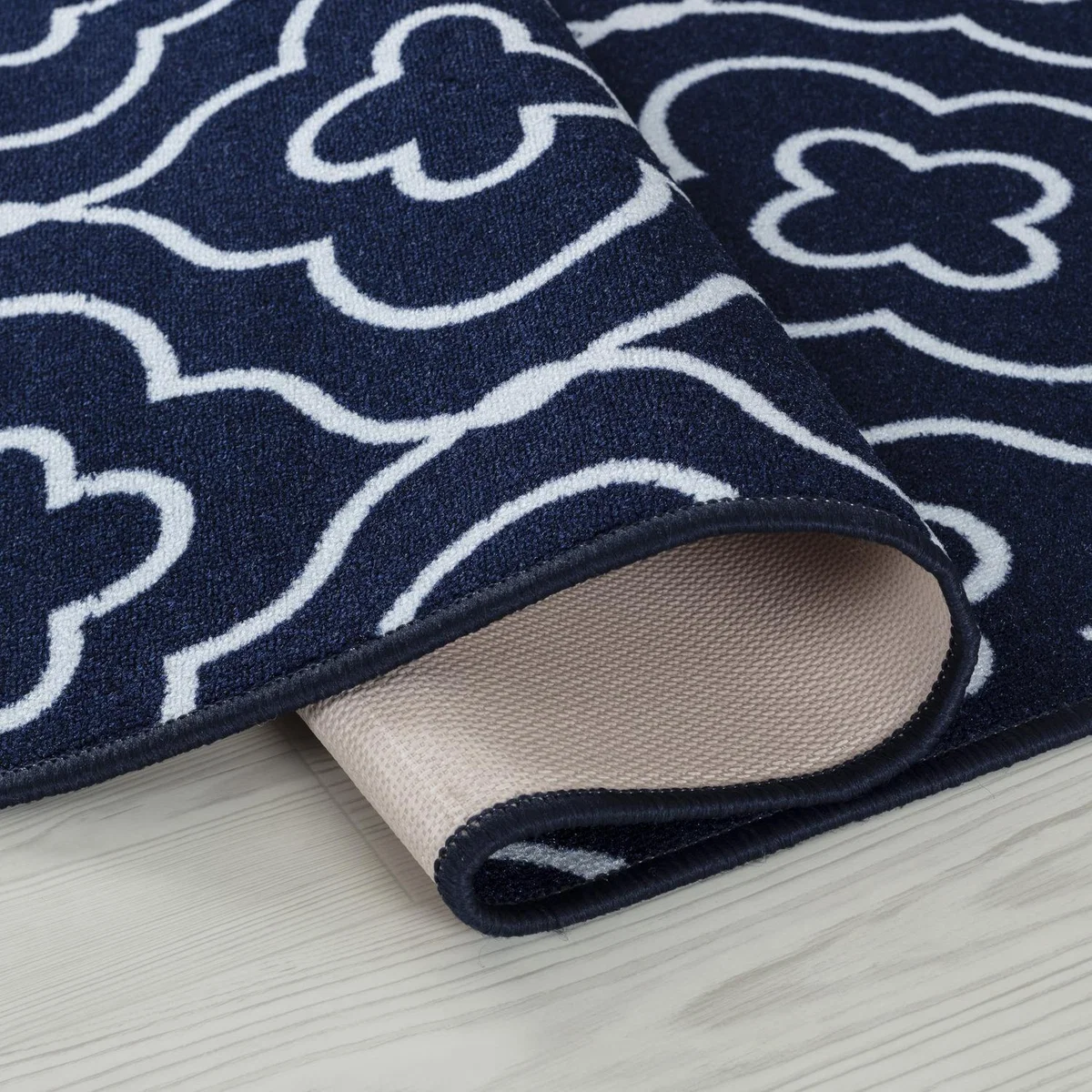 Machine Washable Quatrefoil Design Anti Slip Doormats - Runners - Navy / 80x150 cm Rectangle – image 3