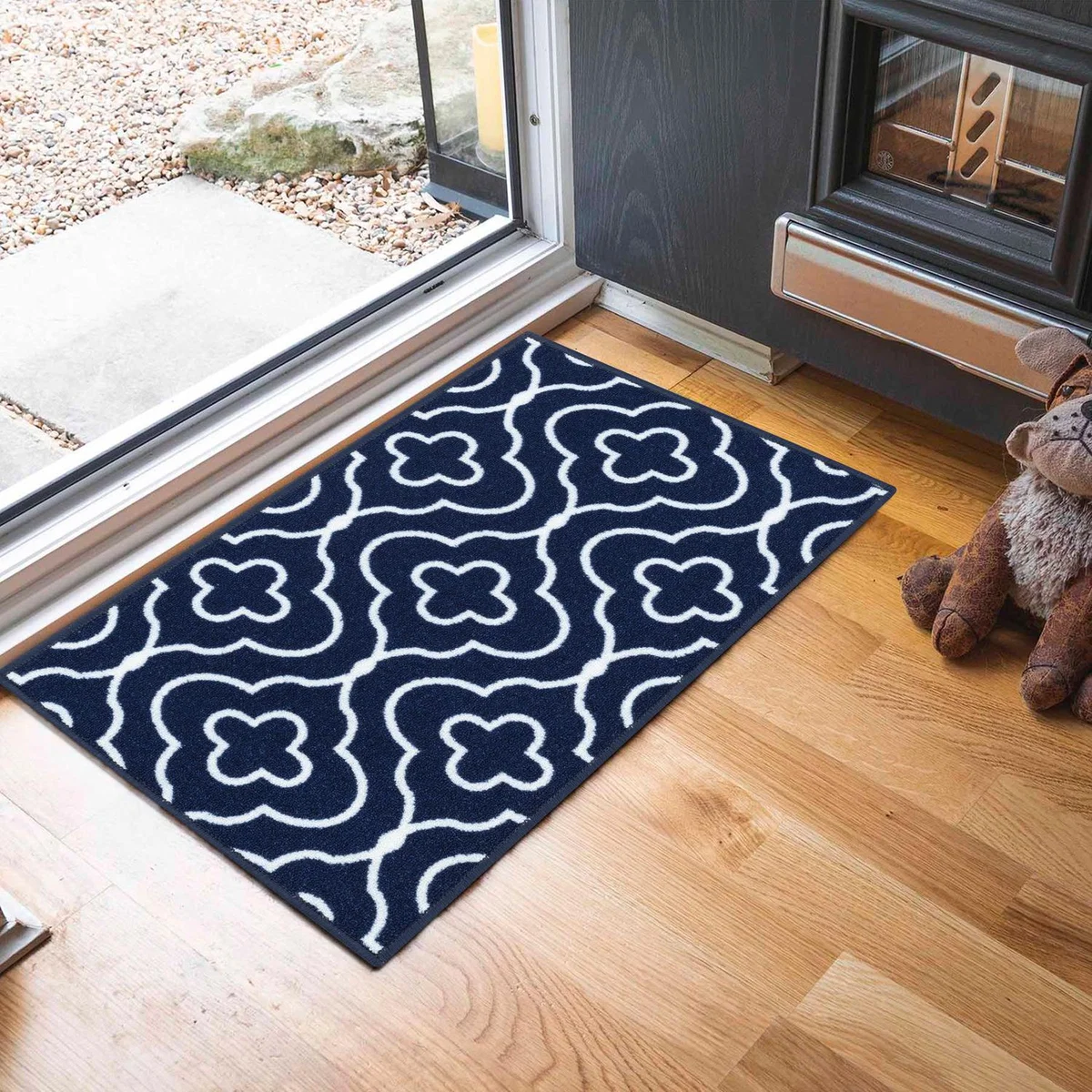 Machine Washable Quatrefoil Design Anti Slip Doormats - Runners - Navy / 80x150 cm Rectangle – image 1