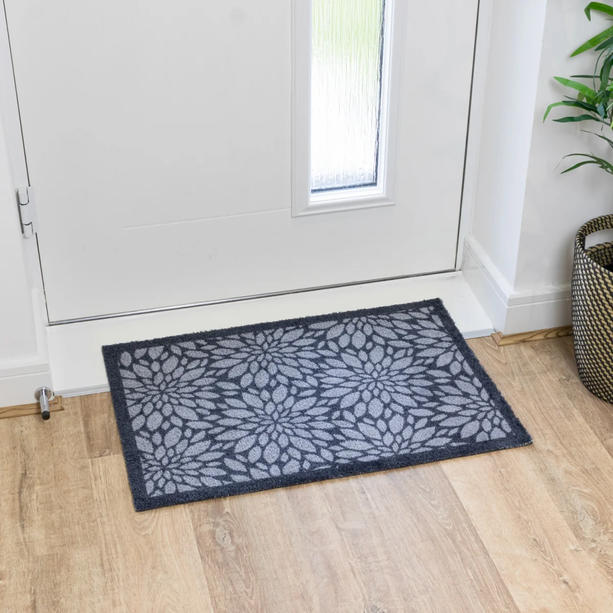Machine Washable Mega Mat Doormat and Runner - Flowers - Grey – image 7