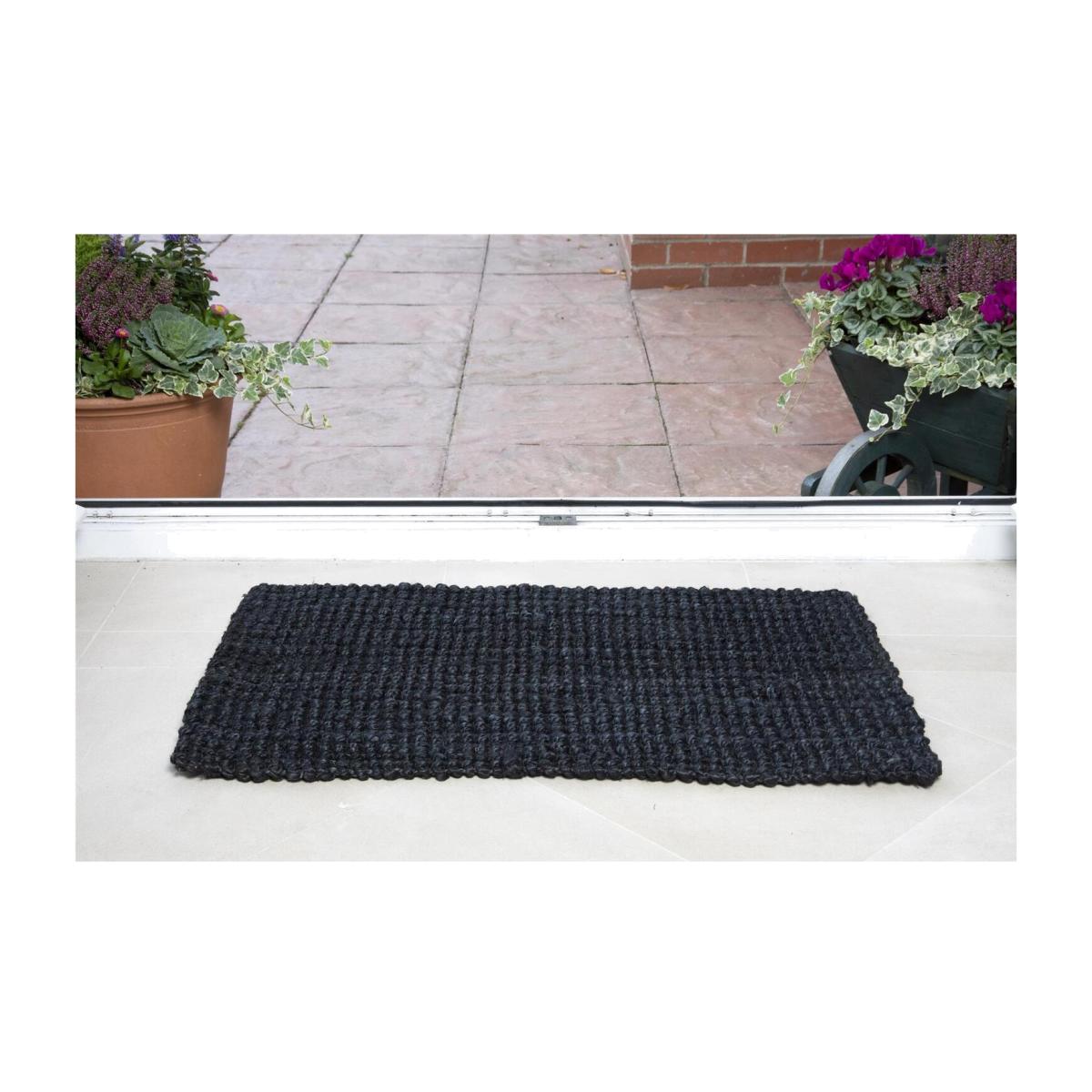 Naturelle Whitefield 45x75cm Black Boucle Woven Jute Mat - Brown