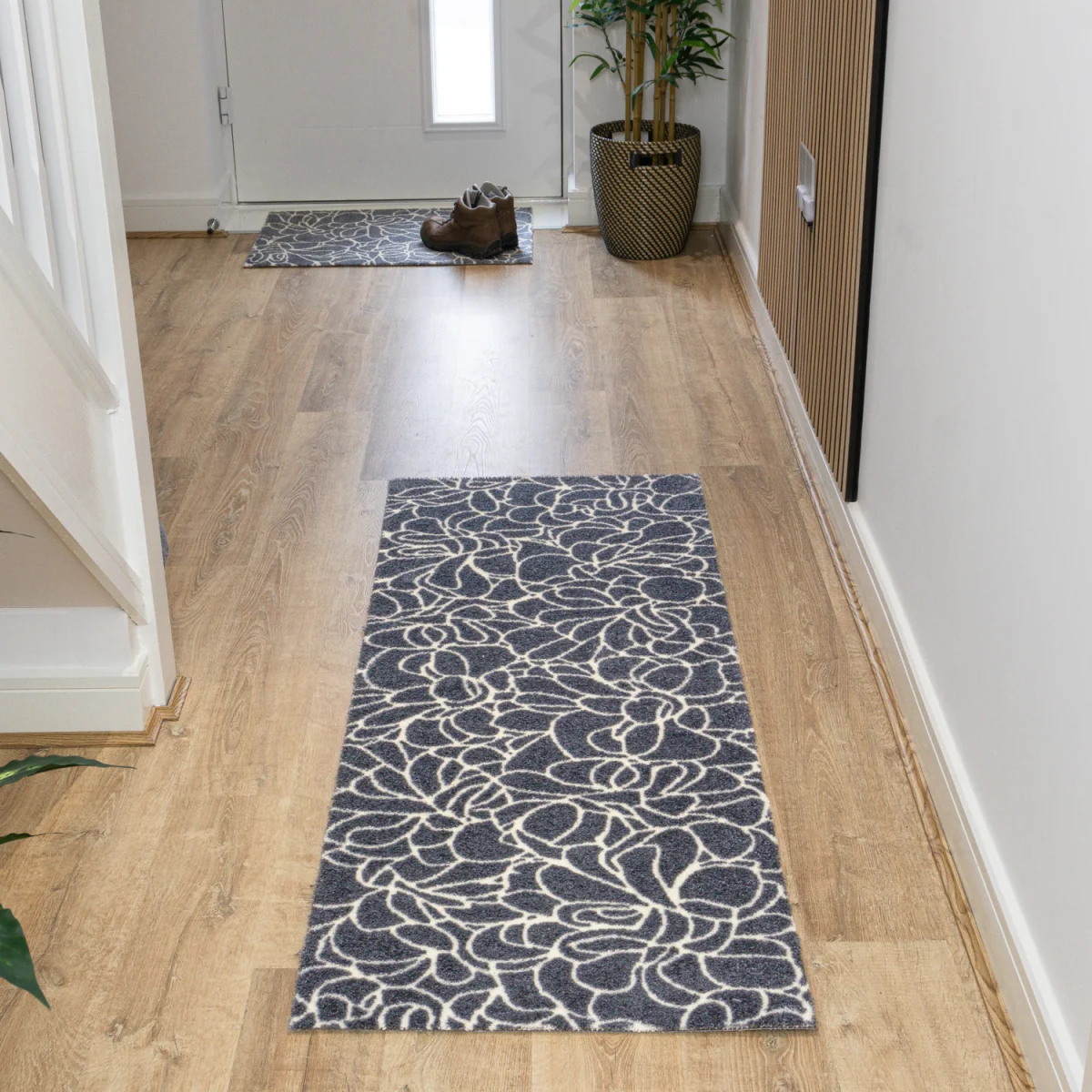 Machine Washable Mega Mat Doormat and Runner - Floral - Grey – image 9