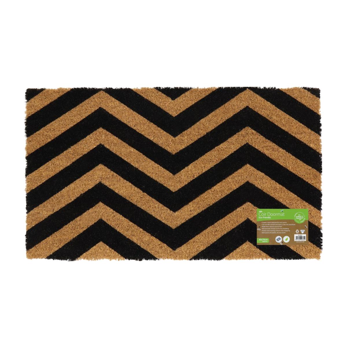 Latex Backed Zigzag Coir Door Mat - Natural Coir with Black Design – image 1