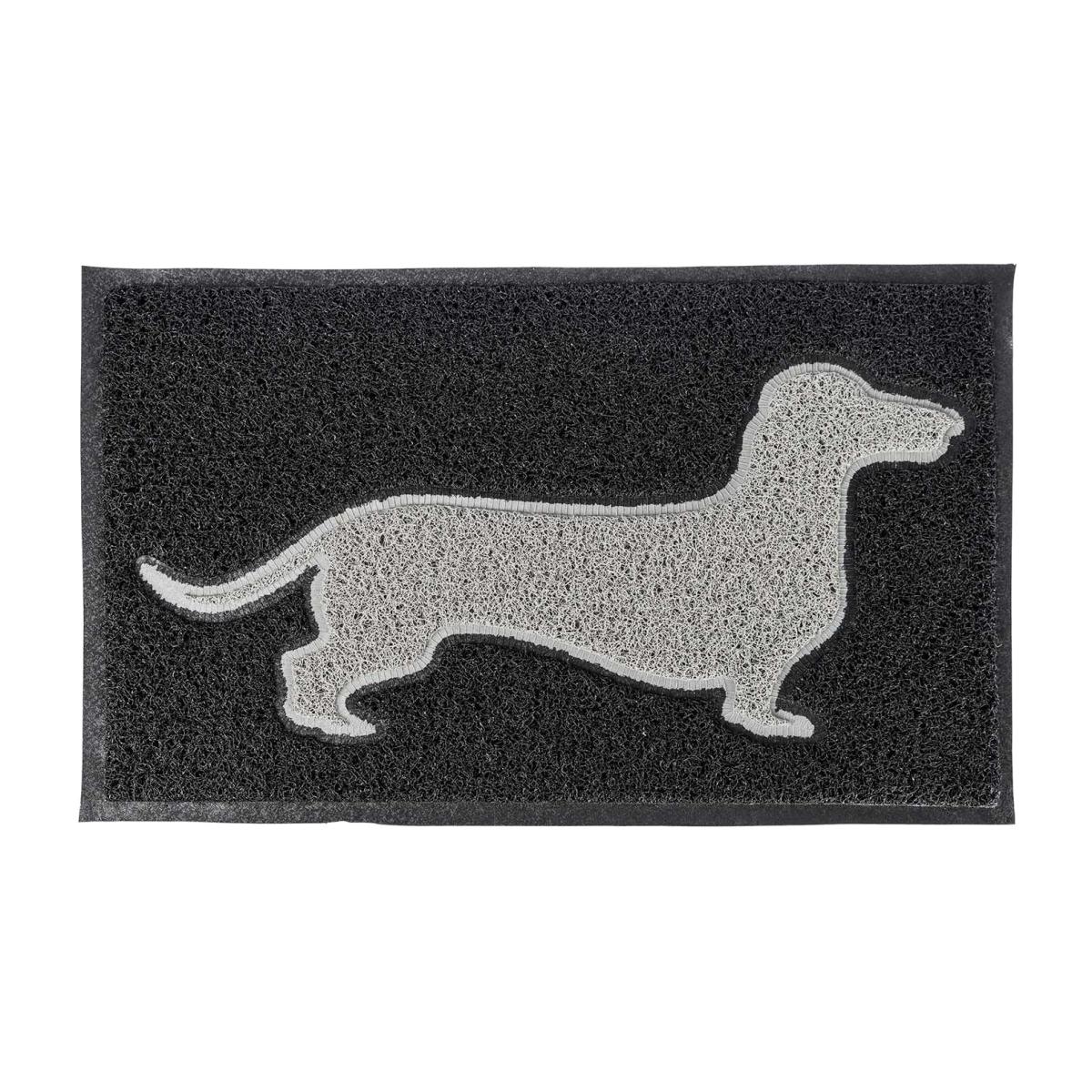 Grey Dog Silhouette Recycled Rubber Non-Slip Doormat with Black background - Black – image 1