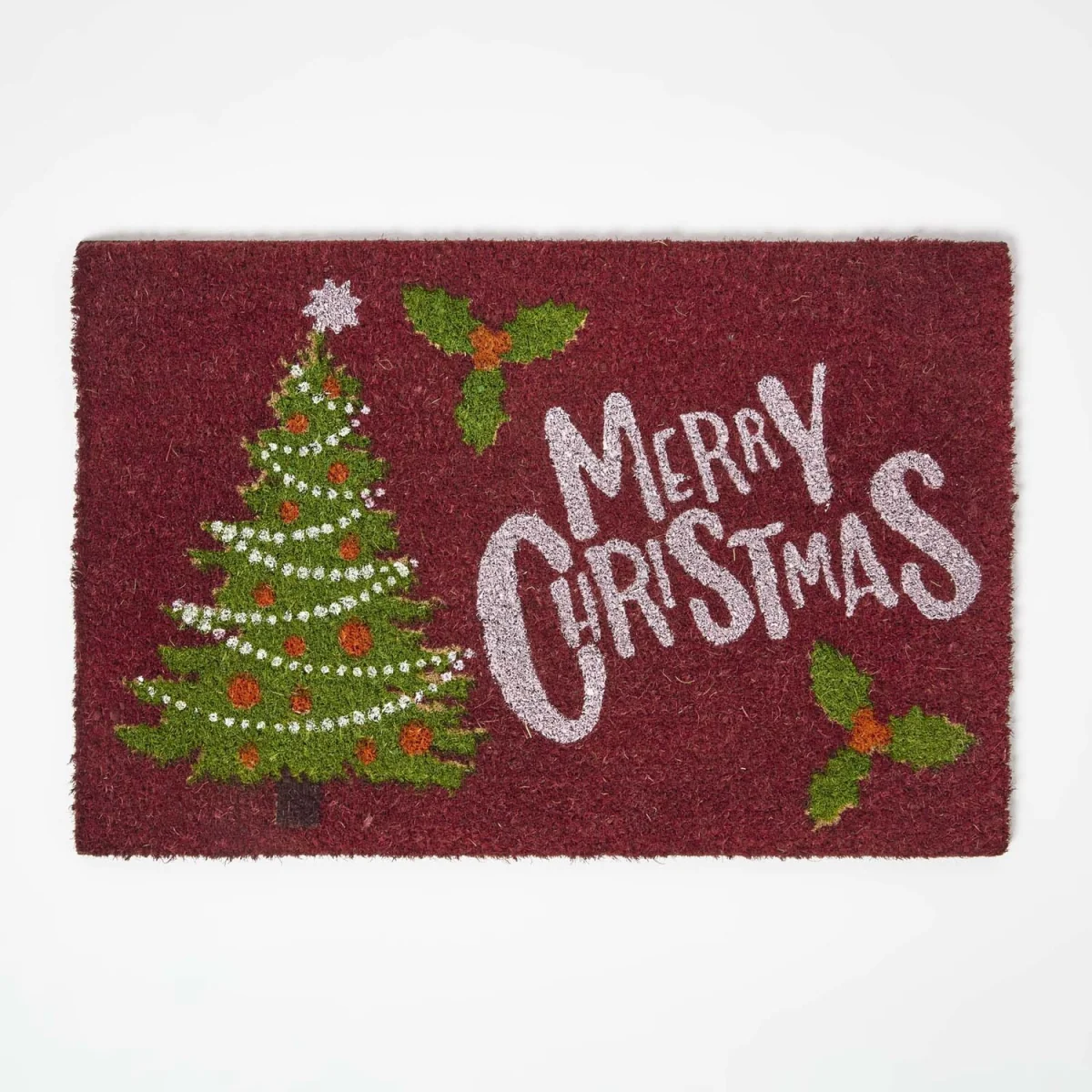 Christmas Tree Non-Slip Coir Doormat, 40 x 60 cm - Red – image 2