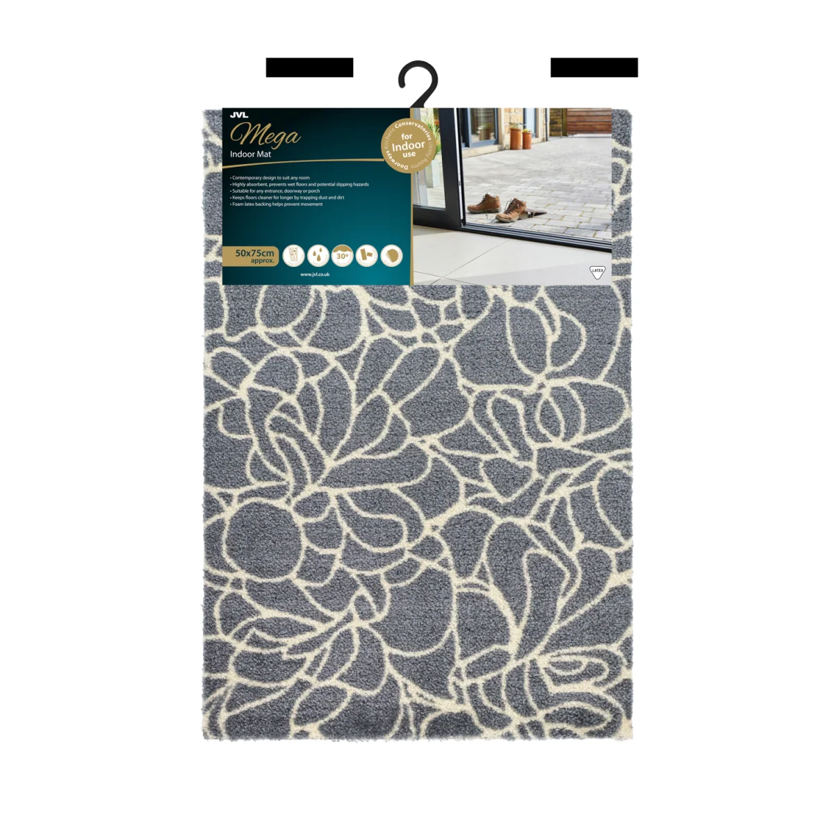 Mega Doormat - 50x75cm, Floral - Grey – image 2