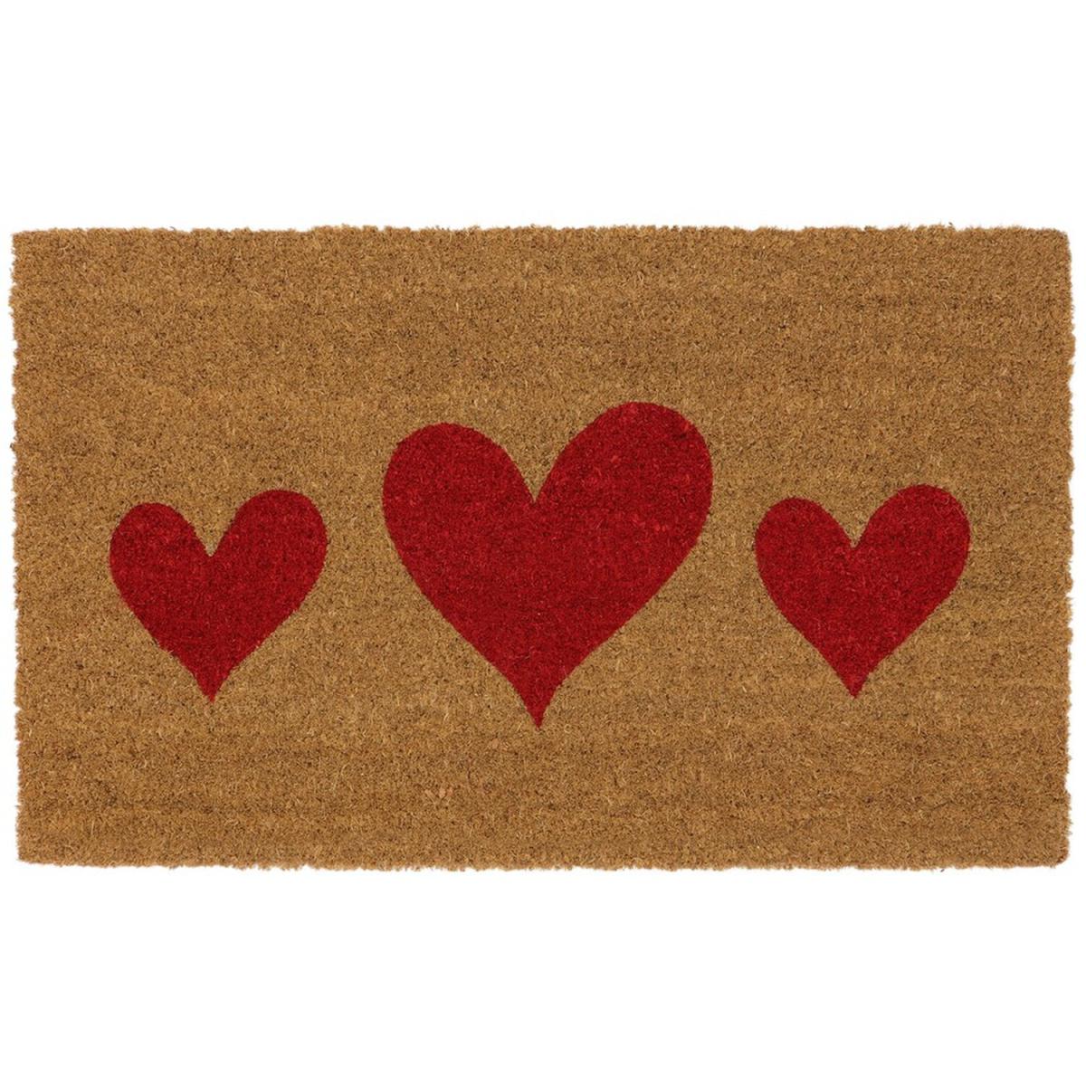 Latex Backed Heart Coir Door Mat - Natural Coir with Red Design – image 3