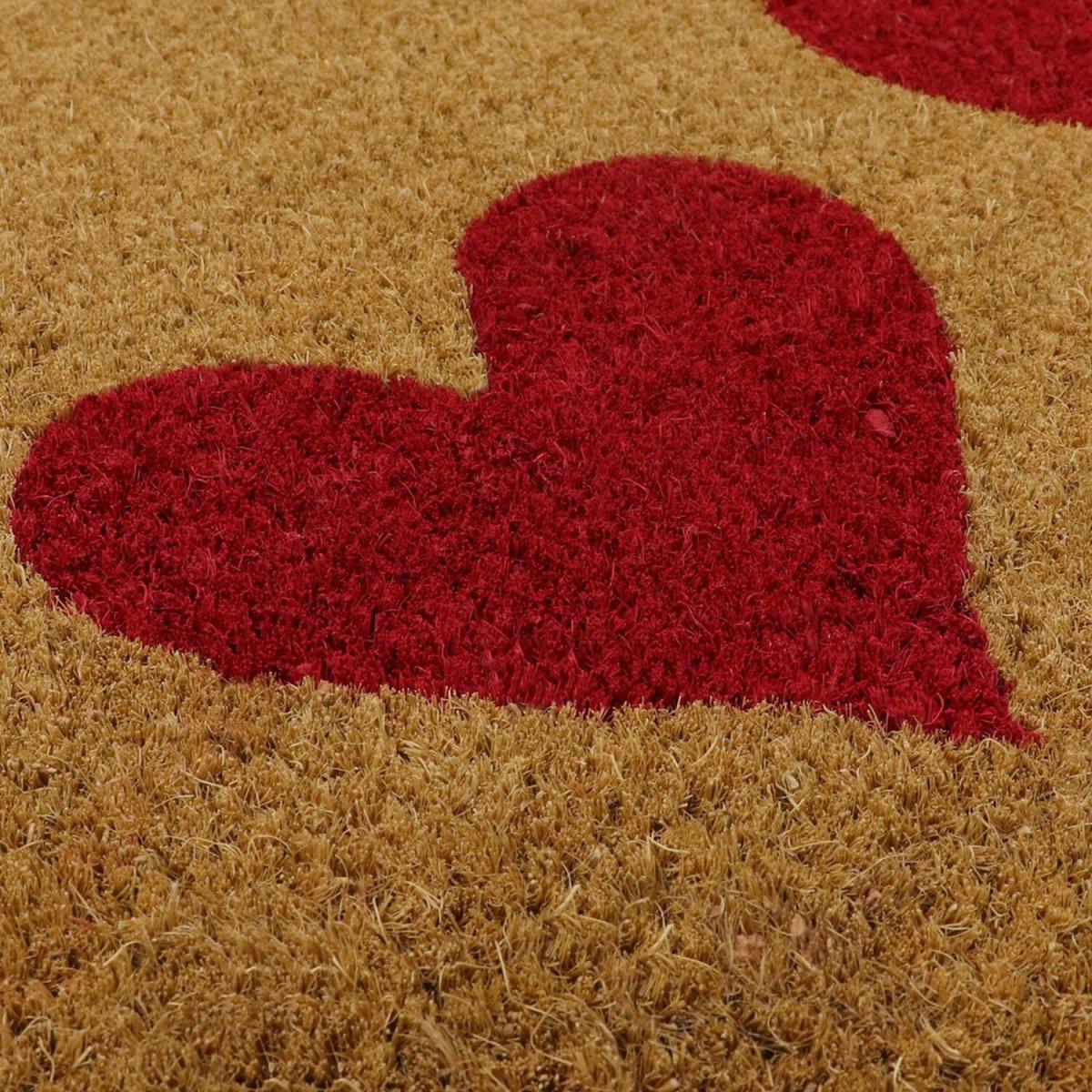 Latex Backed Heart Coir Door Mat - Natural Coir with Red Design – image 5