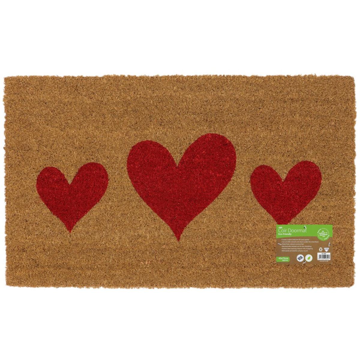 Latex Backed Heart Coir Door Mat - Natural Coir with Red Design – image 6