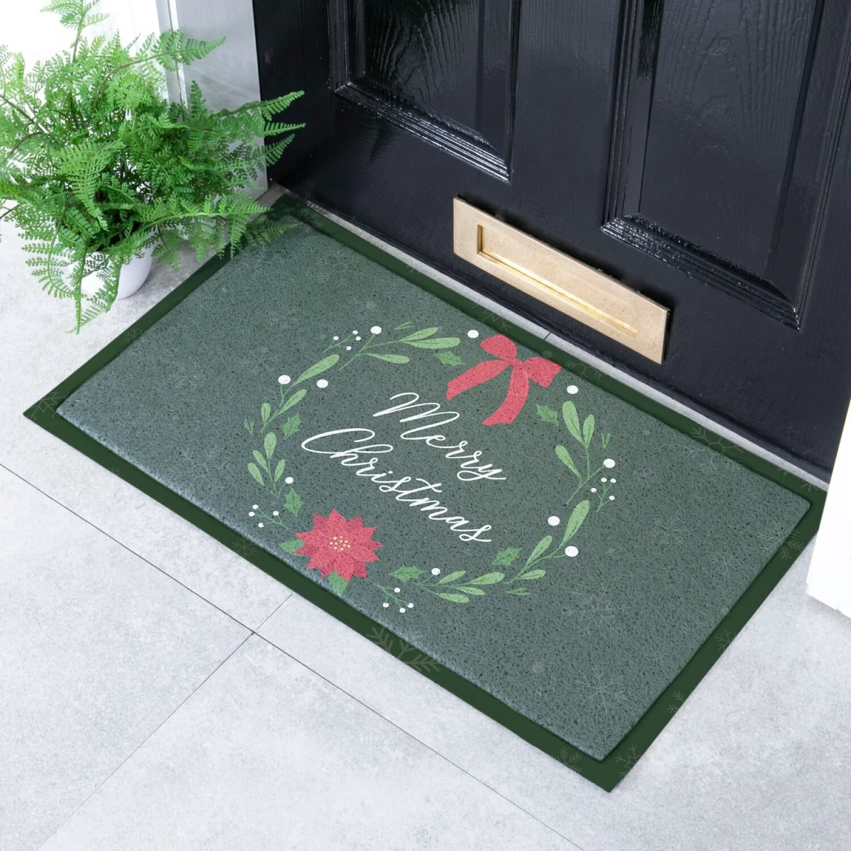 Merry Christmas Wreath Doormat - Green – image 1