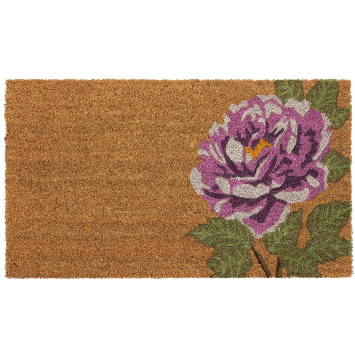 Latex Backed Flower Coir Door Mat - Natural Coir with Purple Flower Design – image 2