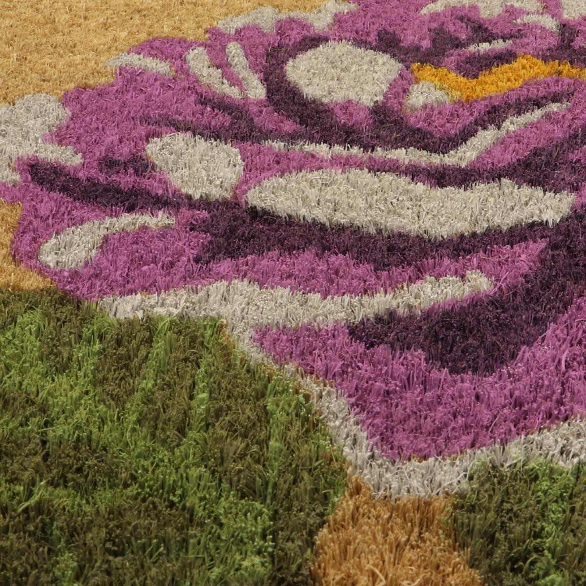Latex Backed Flower Coir Door Mat - Natural Coir with Purple Flower Design – image 4