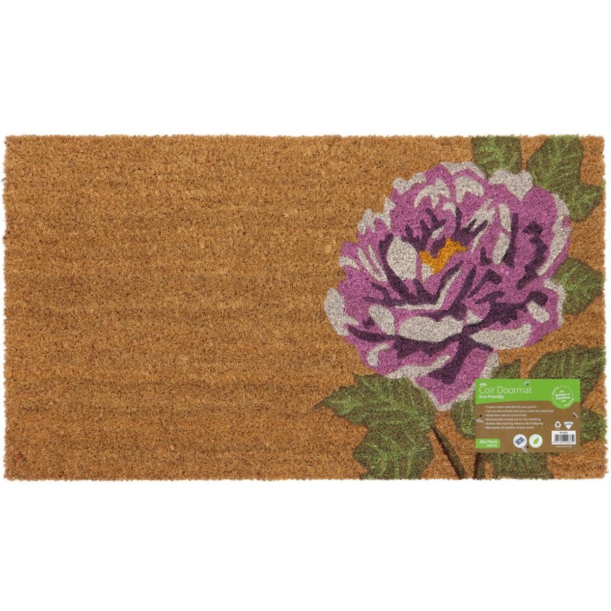 Latex Backed Flower Coir Door Mat - Natural Coir with Purple Flower Design – image 6