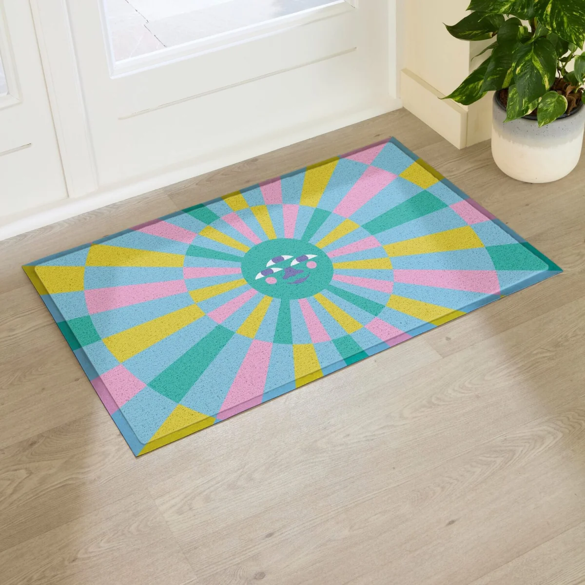 Elizabeth Olwen Blue Sun Face Indoor/Outdoor Doormat (90x60cm) - Multi / 90 x 60cm