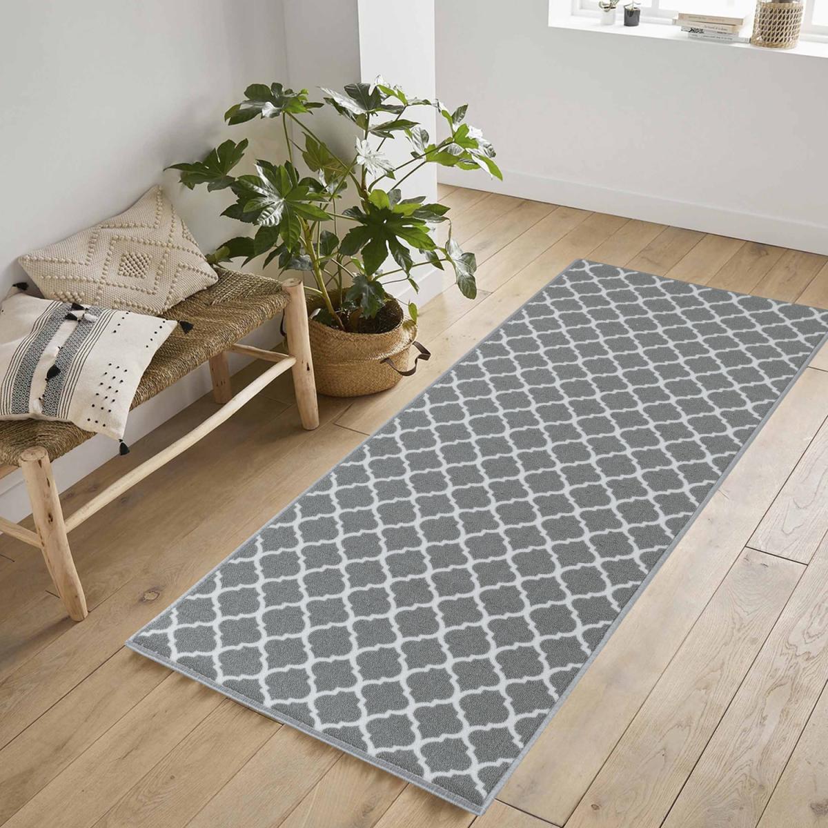 Machine Washable Trellis Design Anti Slip Doormats - Runners - Grey / 160x220 cm Runner – image 3
